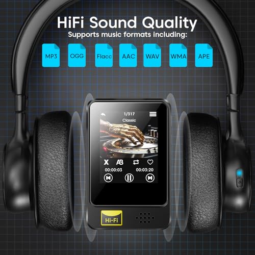Image of Sounce 32GB Mini MP3 Music Player with Bluetooth 3.2, Touch Screen, Video Playback, Voice Recording, FM Radio & Built-in Speaker | Pocket-Sized Music Player Expandable Up to 128GB (Black)
