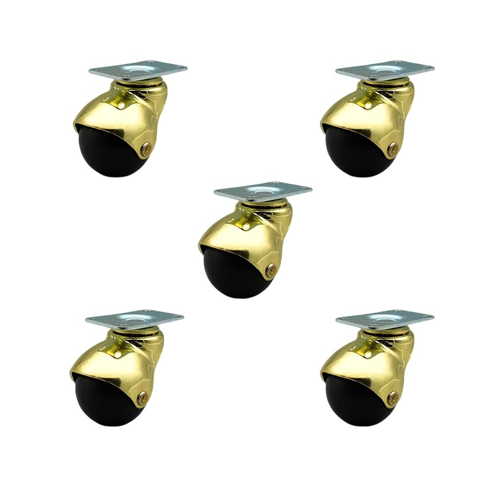 2 Inch Swivel Ball Caster Wheels for Furniture - Bright Brass Hooded Casters with Top Plate – Casters for Coffee Tables and Ottomans - 375 lbs. Total Capacity - Set of 5 – Service Caster Brand