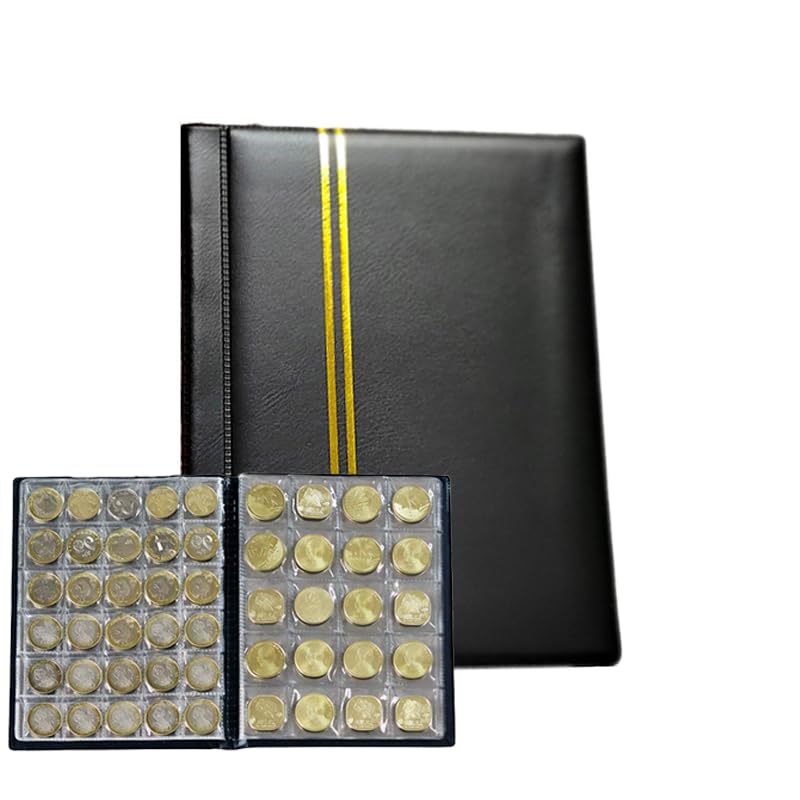 Album de collection de pièces de monnaie – 250 pochettes – Porte-monnaie format livre – Rangement pour collectionneurs – Cuir synthétique