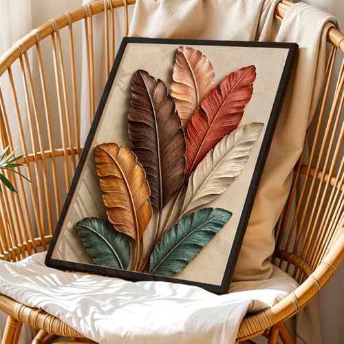 Image of NoWorries 3D Colorful Leaf Wall Painting with Frame Set of 1 | Premium Textured Botanical Leaves Artwork, Luxury Nature Wall Decor for Living Room, Bedroom, Office and Home Decoration (3d Art-17,17x25inch)