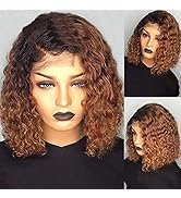 Brennas Hair 13x4 Curly Lace Front Human Hair Wigs for Black Women 1B/27 Ombre Honey Blond Short ...