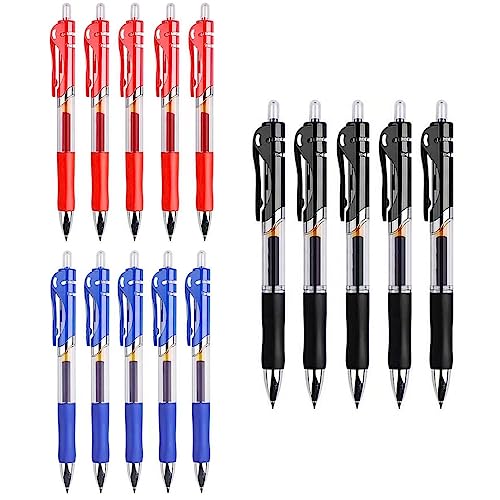 JZK 15 X Bolígrafos retráctiles Bolígrafos Rollerball de 0,5 mm, Bolígrafos Rollerball de Tinta de Gel Negro, Bolígrafo Azul, Bolígrafo Rojo para Oficina, Escuela y hogar