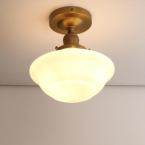 Miniatura 8 de Pathson Vintage Flush Mounted Ceiling Lighting with Milk White Glass Shade, Mid-Century Style Ceiling Light Fixture for Hallway Foyer Loft Living