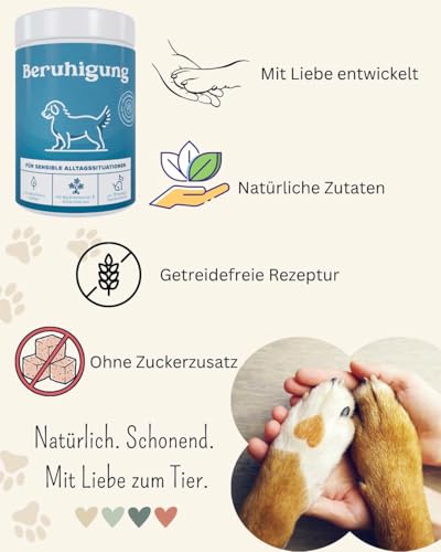 Beruhigungssnack für Hunde – Gegen Stress & für Gelassenheit bei Autofahrten, Tierärzten & im Alltag – mit L-Tryptophan, Baldrian, Johanniskraut & Lammprotein – Getreidefrei & Natürlich (180 g)
