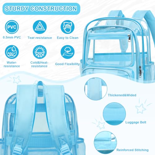 Attmu Clear Backpack, Heavy Duty PVC Clear Bag for Stadium Events (Sky Blue, 17 * 12 * 5) by Attmu - Used condition - Image 5