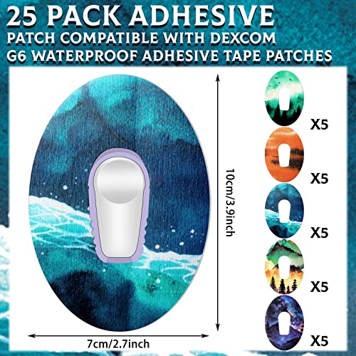 Panelee 25 Pack Adhesive Patch Compatible with Dexcom G6 Adhesive Tape Patches, Natural Landscape Style Split Backing, CGM Tape Compatible with Dexcom G6 Sensors, 5 Styles - Thumbnail 2