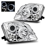 SPPC Projector Led Headlights Chrome Assembly Set Halo For Honda Prelude - (Pair) Driver Left and Passenger Right Side Replacement Headlamp