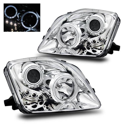 SPPC Projector Led Headlights Chrome Assembly Set Halo For Honda Prelude - (Pair) Driver Left and Passenger Right Side Replacement Headlamp