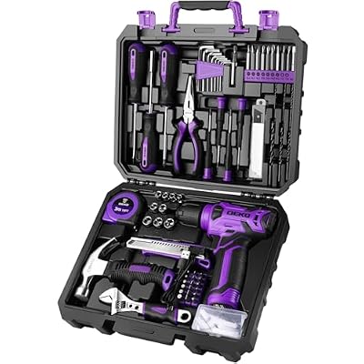 DEKOPRO Tool Set: Tool Kit with 8V Cordless Drill, Hand Toolbox with storage case, Tool set for Home Repairs 126 Piece, Purple