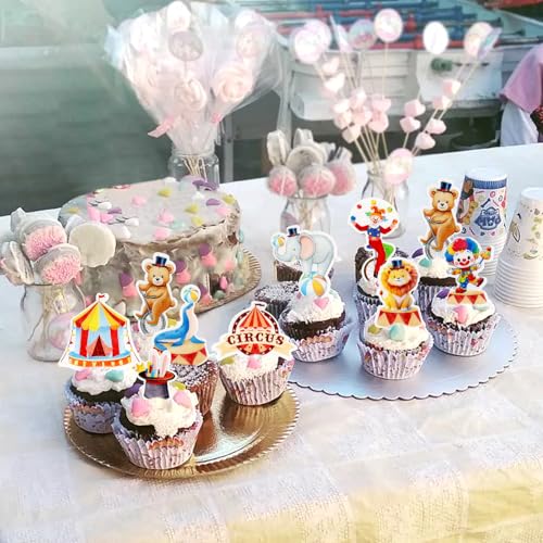 Blumomon 45 Stück Essbar Zirkus Kuchen Topper Zirkus Baby Babyparty Dekorationen Vintage Zirkus Cupcake Deko Partyzubehör