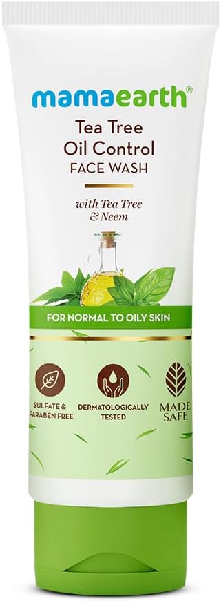 MAMAEARTH Tea Tree Oil Control Face Wash with Tea Tree & Neem 3.38 Fl Oz (100ml)
