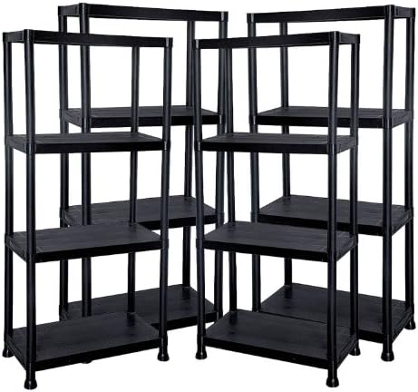 Bond Hardware 4 Tier 60cm Wide Heavy Duty Black Plastic Shelving Unit Storage Organiser Garage Home Pantry Racking Shelf Shelves Workbench Bays Racking