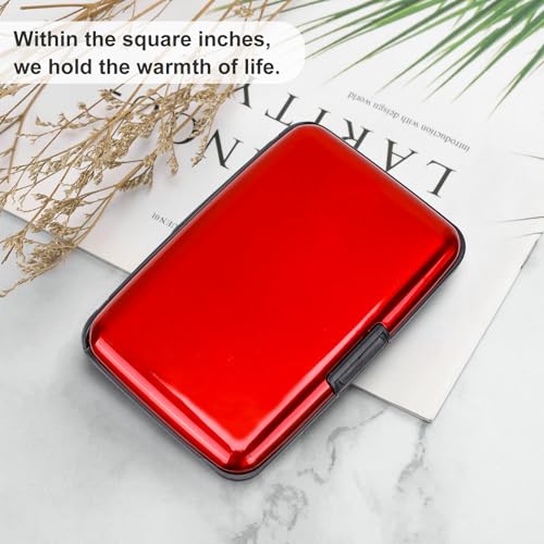 Image of ELFISH Mini RFID Aluminum Wallet Credit Cards Holder Business Card Case Metal ID Case for Men Women (Red)