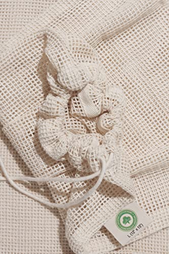 Cotton Mesh Laundry Bags for Delicate Clothes - Set of 3 Extra Large Mesh Washing Bags with Drawstring - Micro-plastic-free, Toxin-free, Dye-free & Unbleached Dryer Washer Bags (3 X-Large - 14”x18”)