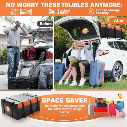 Sailnovo Car Rooftop Cargo Carrier 20 Cubic Waterproof Soft-Shell Carrier Includes Anti-Slip Mat, 6 Door Hooks, PVC Car Roof Storage Bag for Top of Vehicle with/Without Roof Rack Cross Bar - Thumbnail 4
