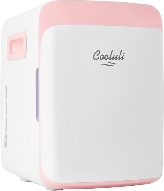 Cooluli 10L Mini Fridge for Bedroom - Car, Office Desk & College Dorm Room - 12V Portable Cooler & Warmer for Food, Drinks, Skincare, Beauty, Makeup & Cosmetics - AC/DC Small Refrigerator (Pink)