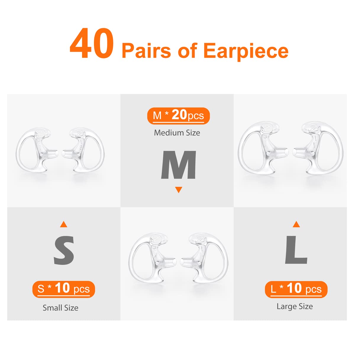Zeadio Lot de 40 bouchons d'oreille pour radio bidirectionnelle Transparent
