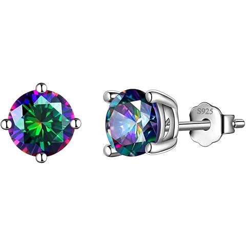 Aurora Tears Mystic-topaz Rainbow Studs Earrings Men 925 Sterling Silver Women Small Stud Crystal Cubic Zirconia Minimalist Stud Earring Girls Dating Jewelry Boys Gift
