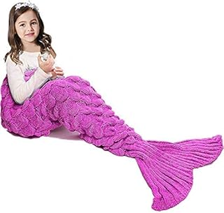 Jr.Hagrid Mermaid Tail Blanket for Girls, Mermaid Sleeping Bag for Kids, Handmade Knitted Mermaid Tail Blanket, Birthday Gift for Girl 3-8years(Scale Pink)