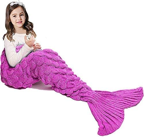 Jr.Hagrid Mermaid Tail Blanket for Girls, Mermaid Sleeping Bag for Kids, Handmade Knitted Mermaid Tail Blanket, Birthday Gift for Girl 3-8years(Scale Pink)