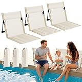 3 Pack Portable Poolside Chairs, Foldable Beach Chairs for Adults, Lightweight Legless Ground Seat with Carry Bag, Small Beach Chair for Edge of Pool, Lawn, Travel, Camping (Beige)
