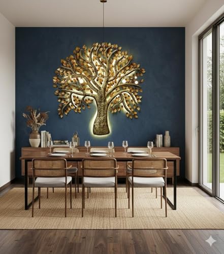 Image of Bharat Art Metal Iron Wall Art Decor for Home Bedroom Living room Cafe Interior Decorative | Elegant Wall Hanging Sculpture with LED Light | Gift Item | Master Tree Small | 36X3X29 INCH | W289