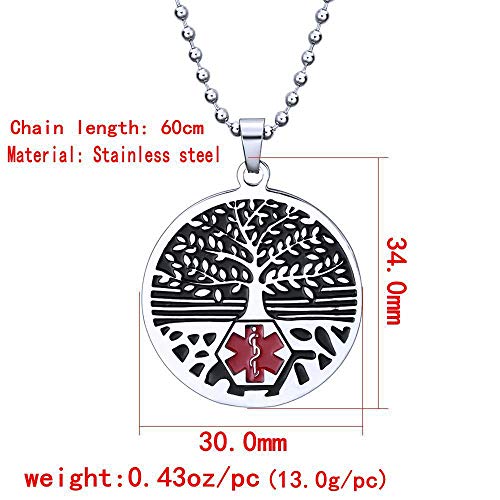 Renyilin Stainless Steel Tree Of Life Medical Alert Id Emergency First Aid Necklace (Type Diabetes 1) #TOP4