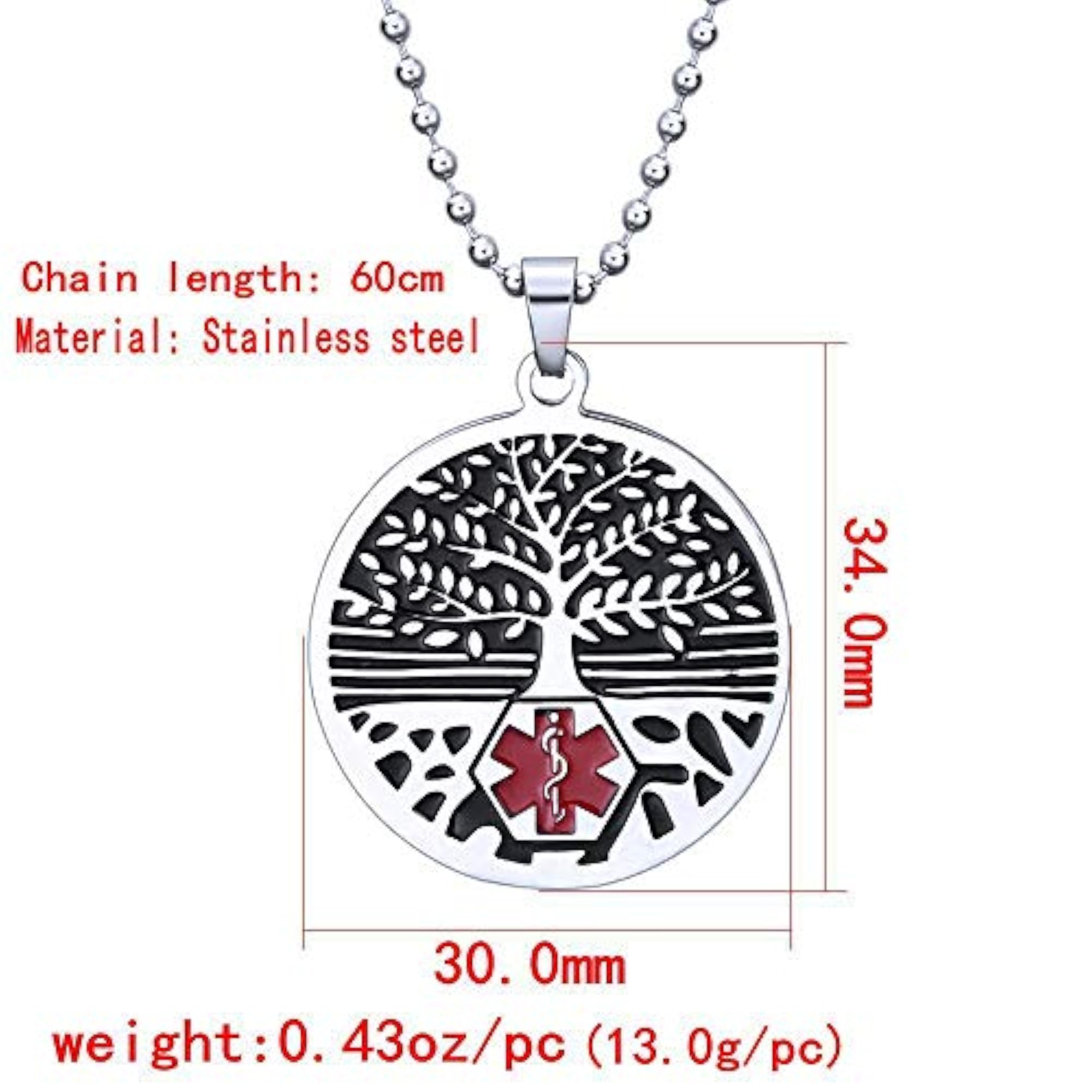 Stainless Steel Tree of Life Medical Alert ID Necklace