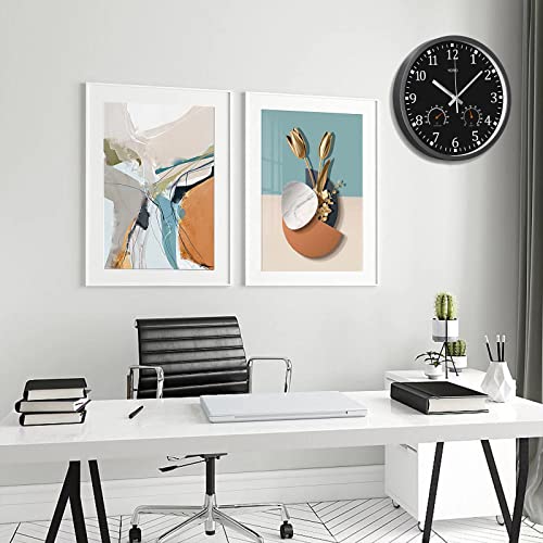 Yioyulen Wall Clocks, Wall Clock Battery Operated With Temperature Humidity, 12 Inch Non Ticking Clock For Wall Home Bathroom Kitchen Office (Black) #TOP7