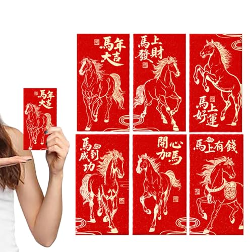 Rote Umschläge zum Jahr des Pferdes – 17 x 9 cm großes Glückspaket, Papiergeldhalter, festliches Design mit kulturellen Segnungen | Geschenkset zum Frühlingsfest aus Papier für Freunde, Verwandte und