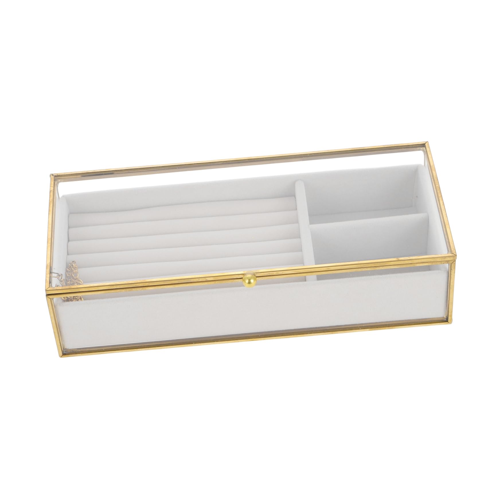 FRCOLOR Schmuckorganizer aus Glas mit Deckel Ohrring-aufbewahrungsbox Ringbox und Halsketten-schmuckschatulle für Damen Ästhetische Schmuckschatulle mit Fächern für Effiziente