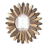 Honiway Boho Wall Decor 21 inch Wall Mirror Rustic Wood Decorative Mirror for Room Decor Rustic Home Decor Farmhouse Wall Decor at Living Room Bedroom Bathroom Hallway Trilcolor
