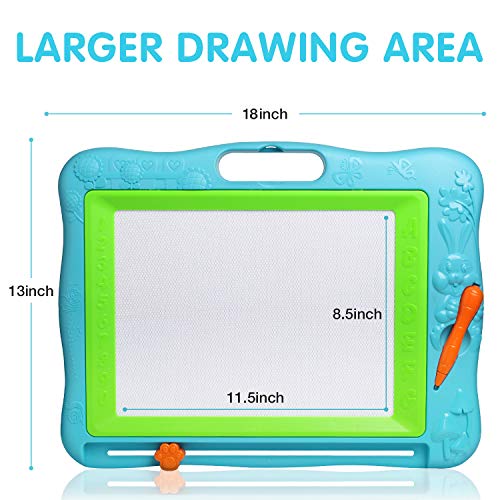 Gamenote Extra Large Magnetic Drawing Board 18×13 with Stamps & Stencils & Replacement Pen - Education Doodle Toys for Kids, Colorful Erasable Magnet Writing Sketching Pad for Toddlers Learning