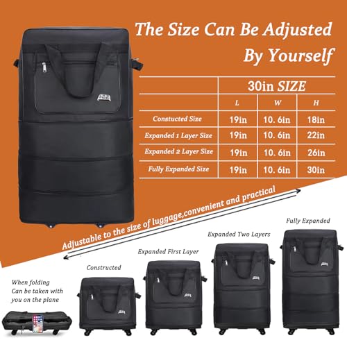Expandable Foldable Duffel Bag Suitcases, 30" Carry-On Luggage w/Wheels Waterproof Lightweight, Gift for Men Women Suitcases Black2