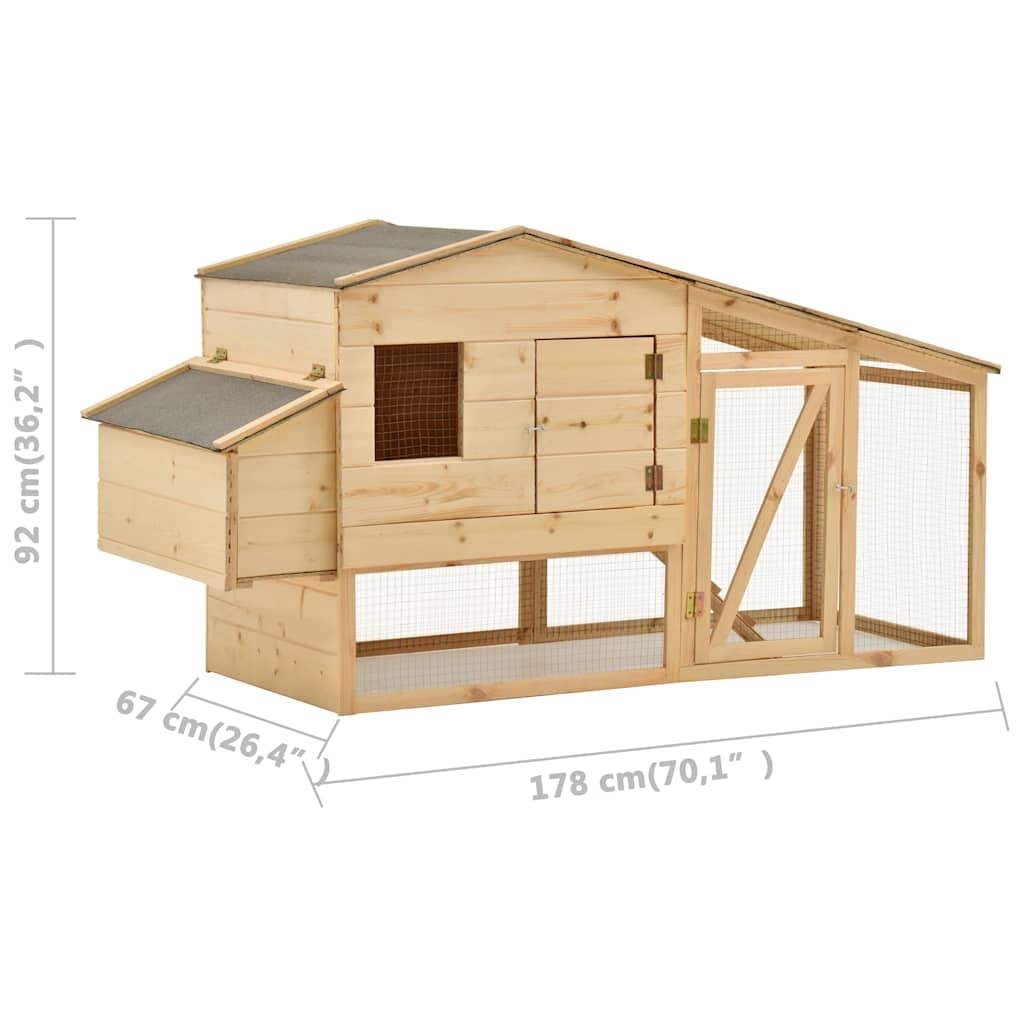 Jaula para gallinas, madera maciza de pino, 178 x 67 x 92 cm, jaula para gallinas, conejos, gansos, palomas y codornices
