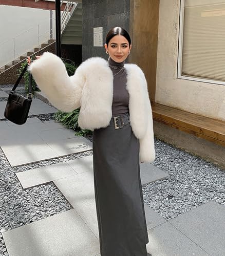 INVACHI Faux Fur Coat for WomenLong Sleeve Shaggy Fur Jackt Warm Winter Cropped Fluffy Parka Coat3