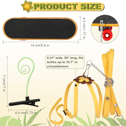 Image of Adjustable Tortoise Leash and Funny Skateboard Set with Curly Grass Decor, Harness and Training Skateboard for Turtle Bearded Dragon Pet Toys(fit for Turtles with a Back Length of 5.1-6.3'')