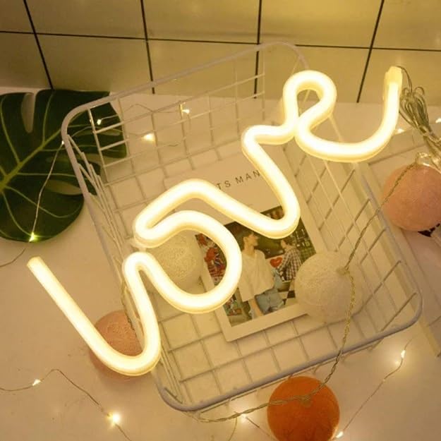 Image of Chronos Love Neon Sign Wall Hanging Light | USB & Battery Operated for Home, Bedroom, Living Room, Office, Bar, Restaurant, Nightclub, Party (Warm White)