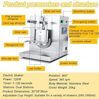 Shaker Elettrico Professionale a Doppia Testa per Tè Al Latte E Cocktail,Macchina Automatica 360° in Acciaio Inossidabile,Timer 1-120s,340 Giri/Min,Per Bubble Tea,Boba,Caffè E Bar (350-1000ml)