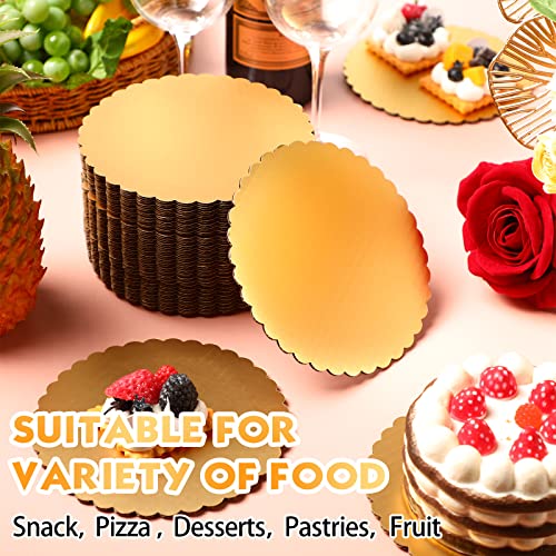 100 Pack Gold Cake Board Round Cake Circle Base Boards Disposable Cake Plate Scalloped Bases Round Coated Cake Boards Circle Cake Trays Cake Base Boards For Cake Dessert Party Supplies (6 Inch) #TOP4