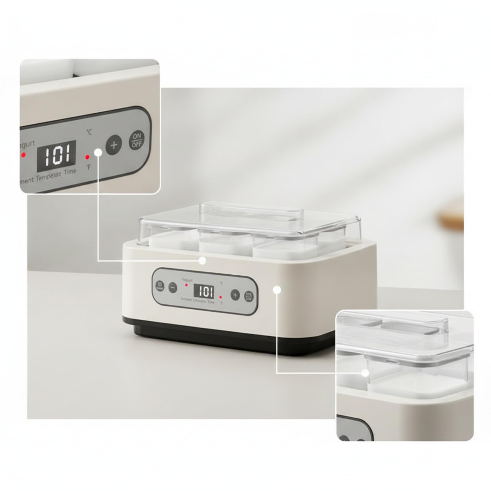 predolo Yogurtera Digital Enchufe Europeo Fermentador Yogur con Temperatura Ajustable Tapa Transparente