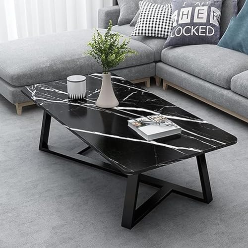 Image of Living Room Center Table | Engineered Wood Coffee & Tea Table with Marble Pattern | Stylish & Durable Center Table for Home, Office & Reception (Full Black)