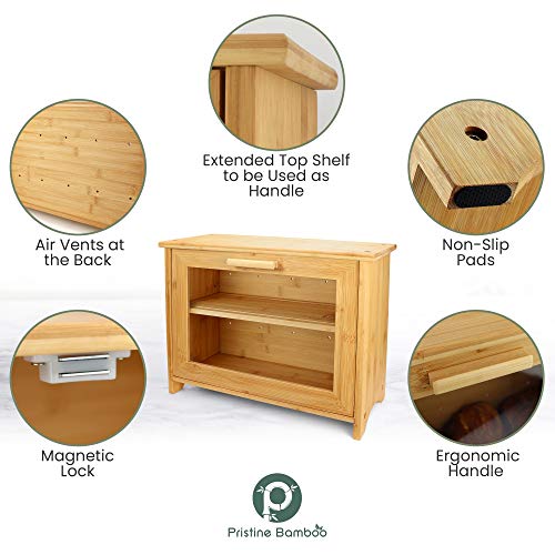Pristine Bamboo Bread Box For Kitchen Countertop - Double Layer Bread Storage Bin With Clear Windows - Rustic Farmhouse Style Bread Bin, Wooden Large Capacity Bamboo Food Storage Bin (Self-Assembly) #TOP4