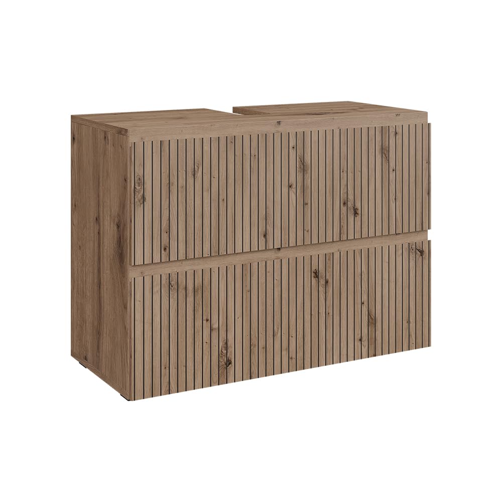 Vicco Meuble sous Vasque Simple Takumi, Artisan, 80x58cm avec 2 tiroirs, pour Le Rangement et l’Organisation des Accessoires de Salle de Bain