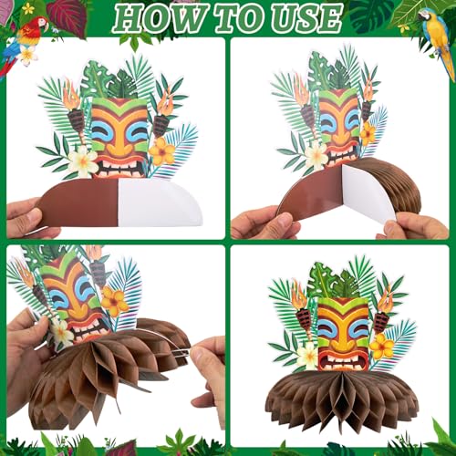 Image of Paper Jazz Hawaiian Party Decoration&Tropical Garland Aloha table decor | 11Pcs Hawaii Table Decor,Tropical Paper Fan & Banner For Tiki /Luau /Beach /Pool /Jungle /Island Summer Parties, Indoor /Outdoor.