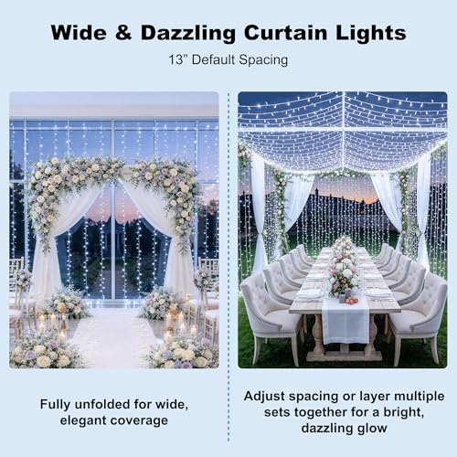 Image of JMEXSUSS 900LED Curtain Lights, White Christmas Lights, 9.5x29.5ft | Plug in, with Remote, Indoor Outdoor Use, Hanging String Lights for Bedroom Wedding Backdrop Wall Patio Yard Reception Decor