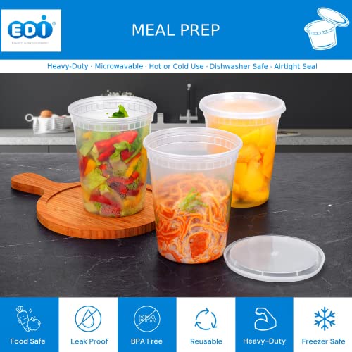 Edi [32 Oz, 20 Sets] Plastic Deli Food Storage Containers With Airtight Lids | Microwave-, Freezer-, Dishwasher-Safe | Bpa Free | Heavy-Duty | Meal Prep | Leakproof | Recyclable #TOP2