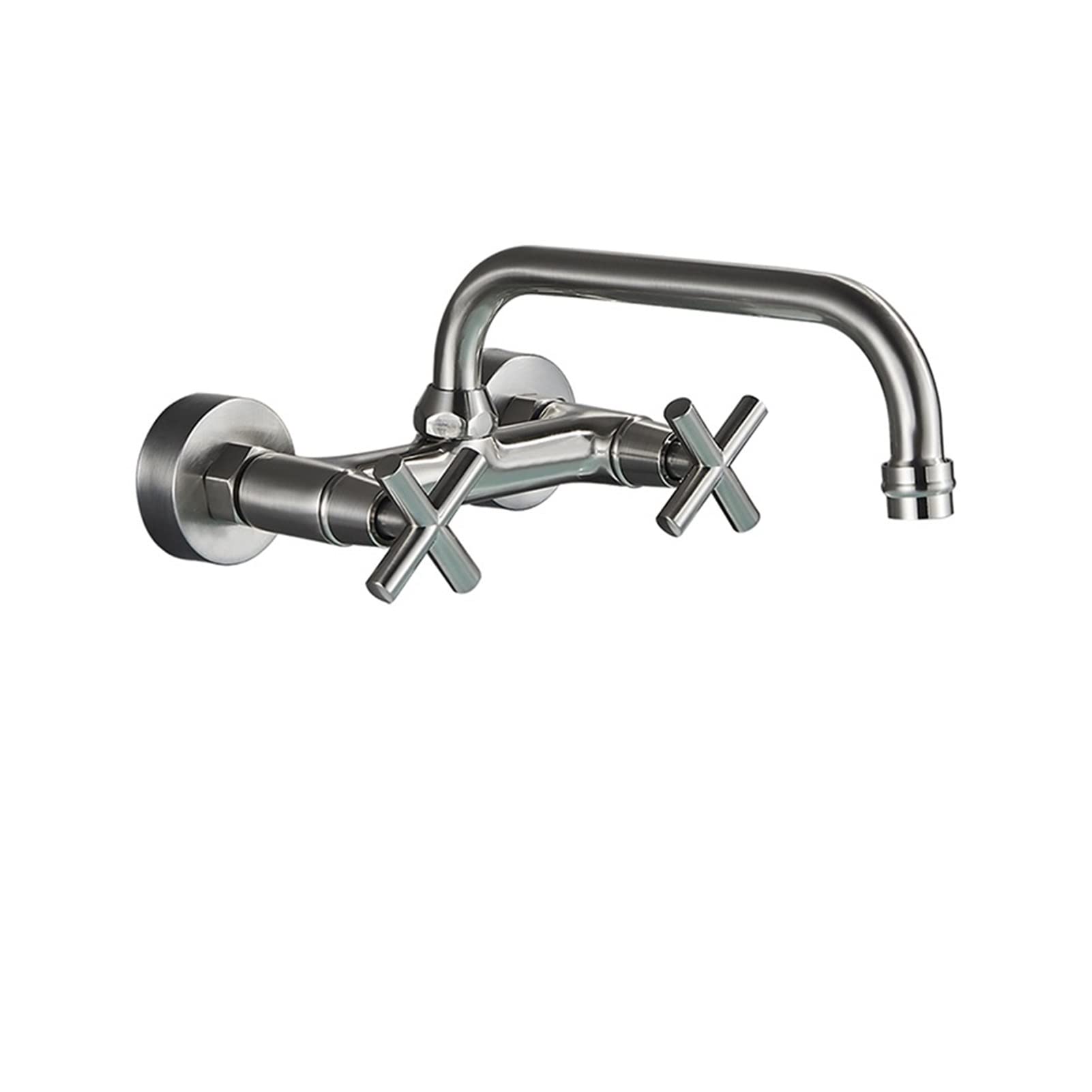 Cudtapi Brushed Nickel Bathroom Faucet Black Bathroom Basin Faucet 360 Degree Rotating Spout Hot And Cold Two-Handle Wall Mounted Kitchen(Brushed Nickel)