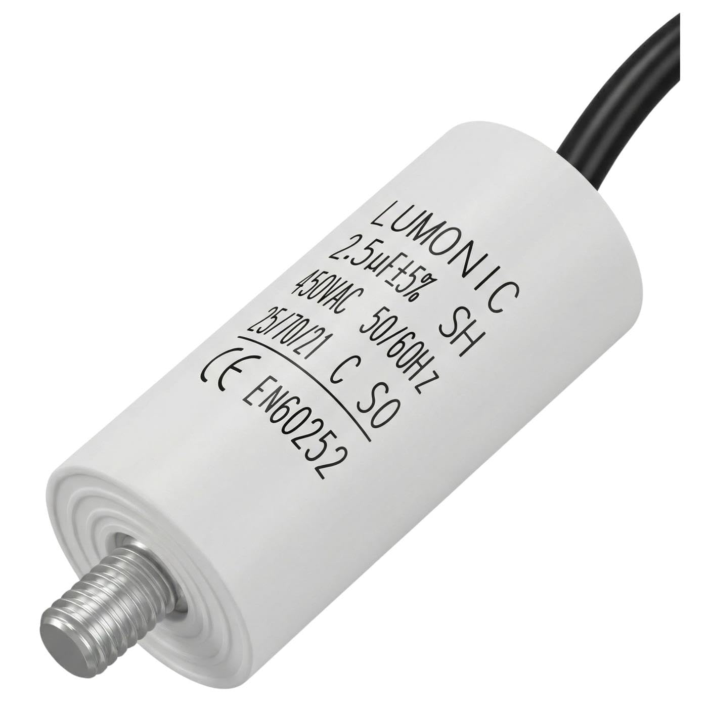 Lumonic Kondensator rozruchowy 2,5µF 450V | z Kabel I 26x55mm I 2,5uF I Kondensator silnikowy z plastikowa obudowa I Kondensator operacyjny I do pomp, kosiarek, narzedzi