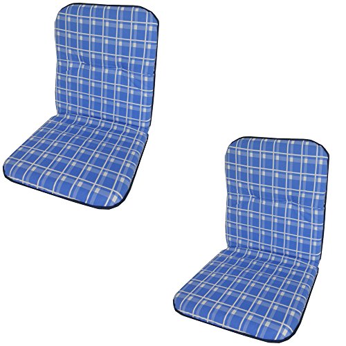 beo Disc NL B016 Low Back Chair Cushion with Piping for Low-Backed Chair, Approx. 48 x 100 cm, 5 cm Thick, Pack of 2, Blue